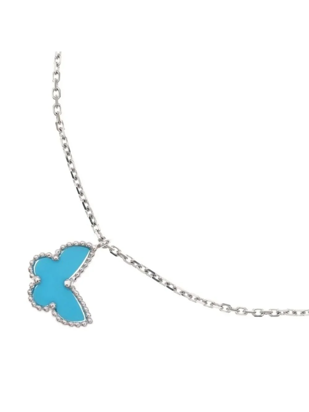 Van Cleef & Arpels Alhambra Papillon Necklace Turquoise Pendant Chain White Gold